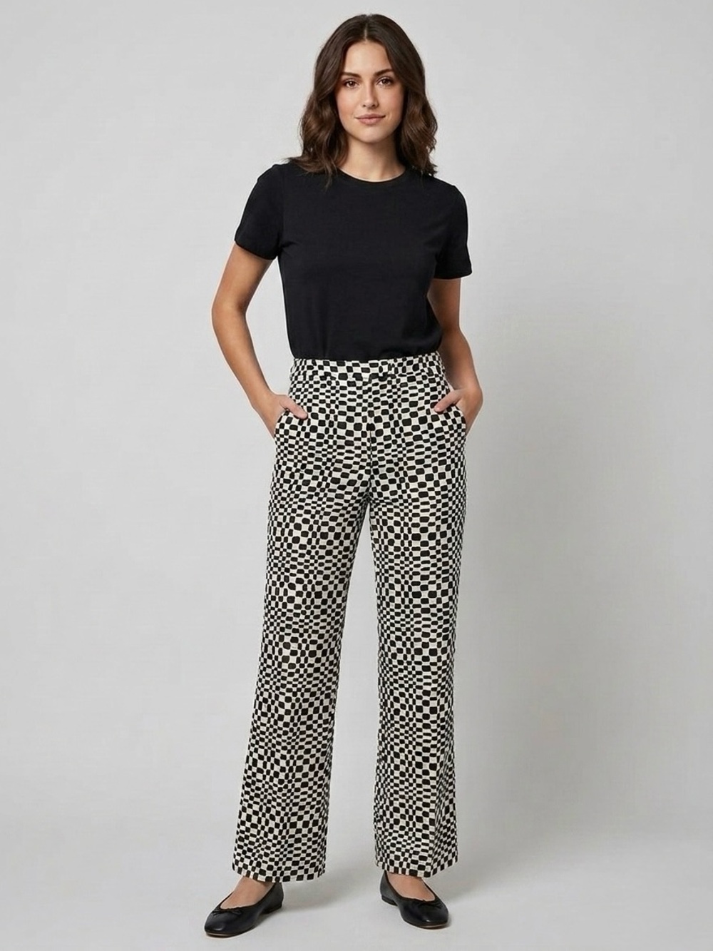 S'Max Mara Black & White Optical Print Wide Leg Pant Trousers, Size 12